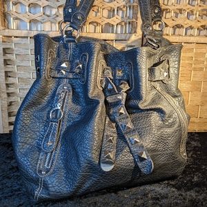 Gently Used Kathy Van Zeeland Black Silver Studded Handbag Purse